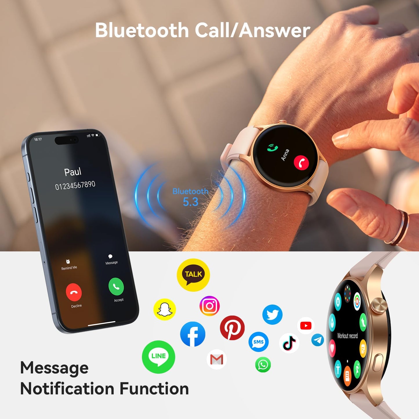 aeac Smart Watch for Women, AMOLED Ultra-Clear Screen Activity Trackers with Heart Rate/Sleep/SpO2 Monitor, Smartwatch for iPhone/Samsung/Android, 110+ Sport Modes Waterproof Fitness Reloj Inteligente