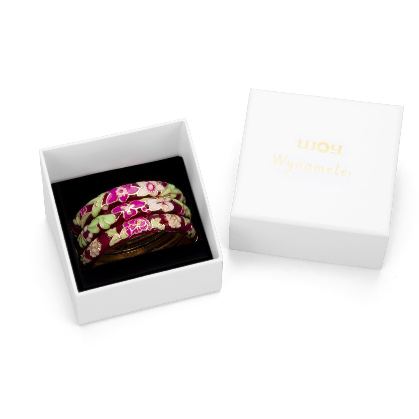 UJOY Womens Multi-colors Cloisonne Bracelet Gold Plated Flower Enameled Hinged Cuff Bangles Jewelry Gift 55A-3PCS wine red