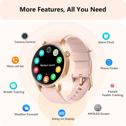 aeac Smart Watch for Women, AMOLED Ultra-Clear Screen Activity Trackers with Heart Rate/Sleep/SpO2 Monitor, Smartwatch for iPhone/Samsung/Android, 110+ Sport Modes Waterproof Fitness Reloj Inteligente