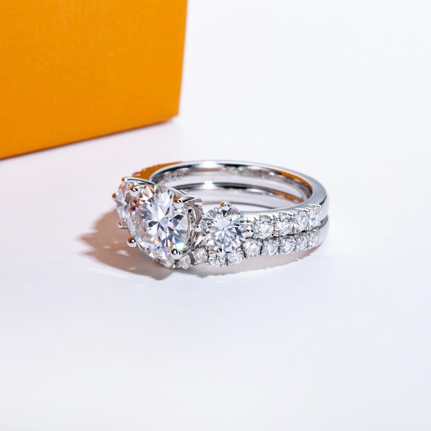 AimiIee Moissanite Wedding Rings Bridal Set 3.7CTTW D Color VVS1 Clarity Round Brilliant Cut Lab Created Diamond S925 Sterling Silver Wedding Band Engagement Rings Christmas Gift for Women with Certificate(6)