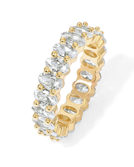 PAVOI 14K Yellow Gold Plated Love Rings Oval Cubic Zirconia 5mm Stackable Yellow Gold Rings for Women Size 7