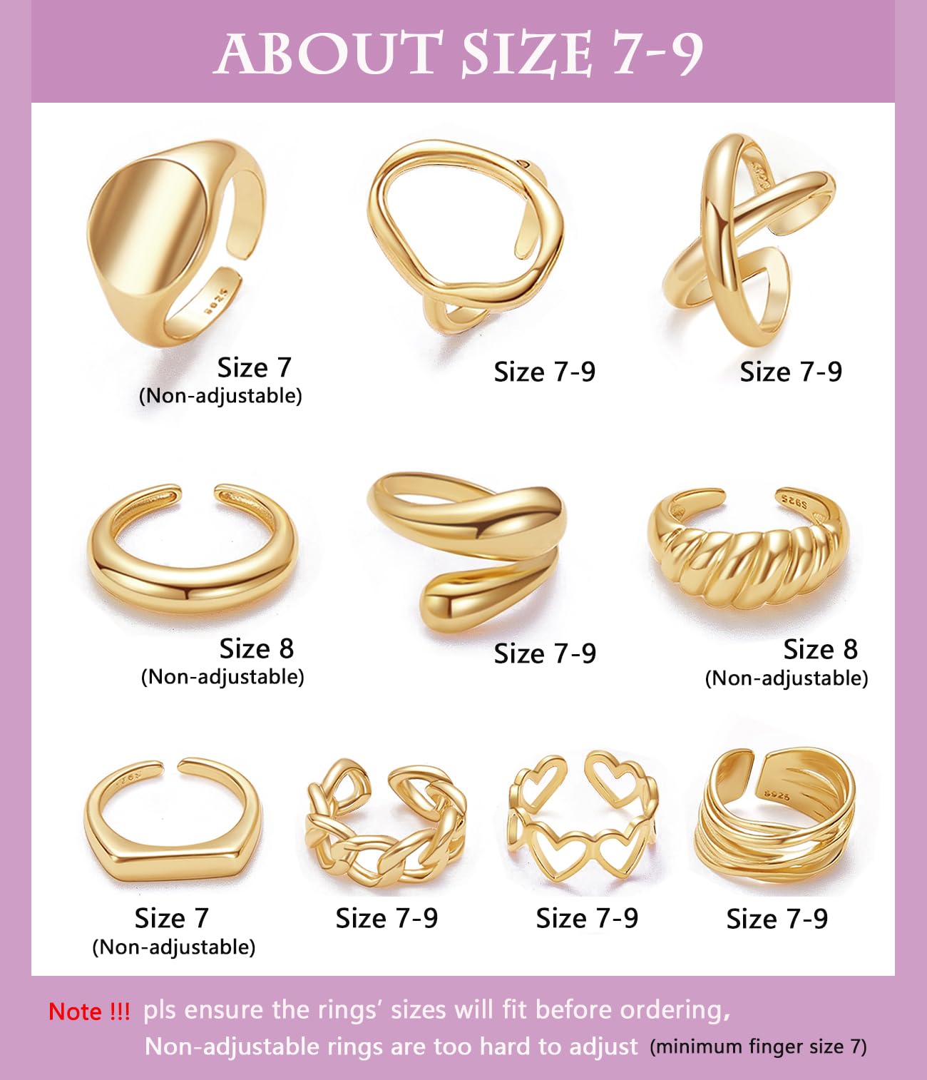 MOROYA 10PCS Gold Dome Chunky Rings for Women 18K Gold Plated Braided Twisted Round Signet Rings Adjustable Open Ring Band Statement Jewelry Size 7-9
