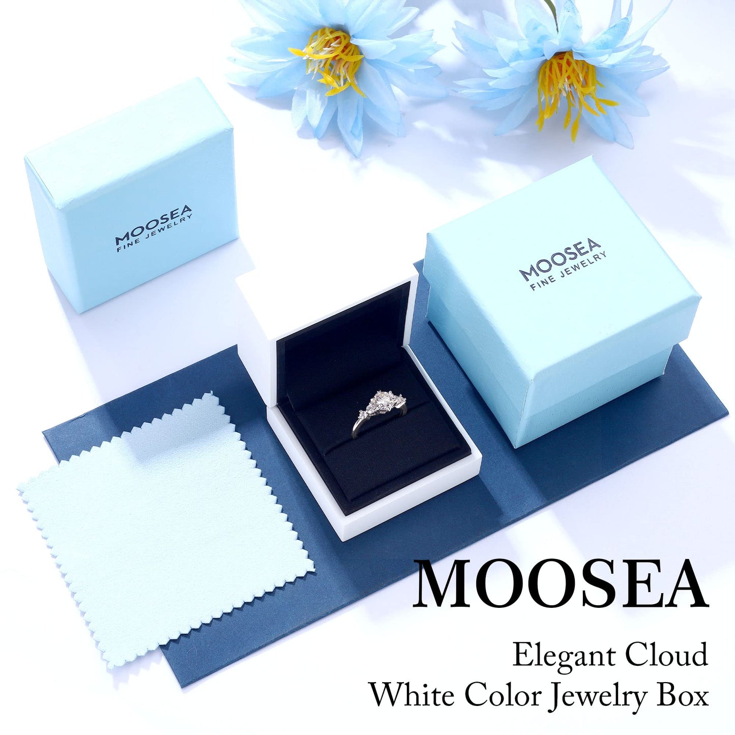 MOOSEA 5 Stone Moissanite Side Stone Rings for Women, 1.2ct D Color VVS1 Clarity Lab Created Moissanite Rings 14K Yellow Gold Vermeil Moissanite Anniversary Rings for Her Engagement Rings