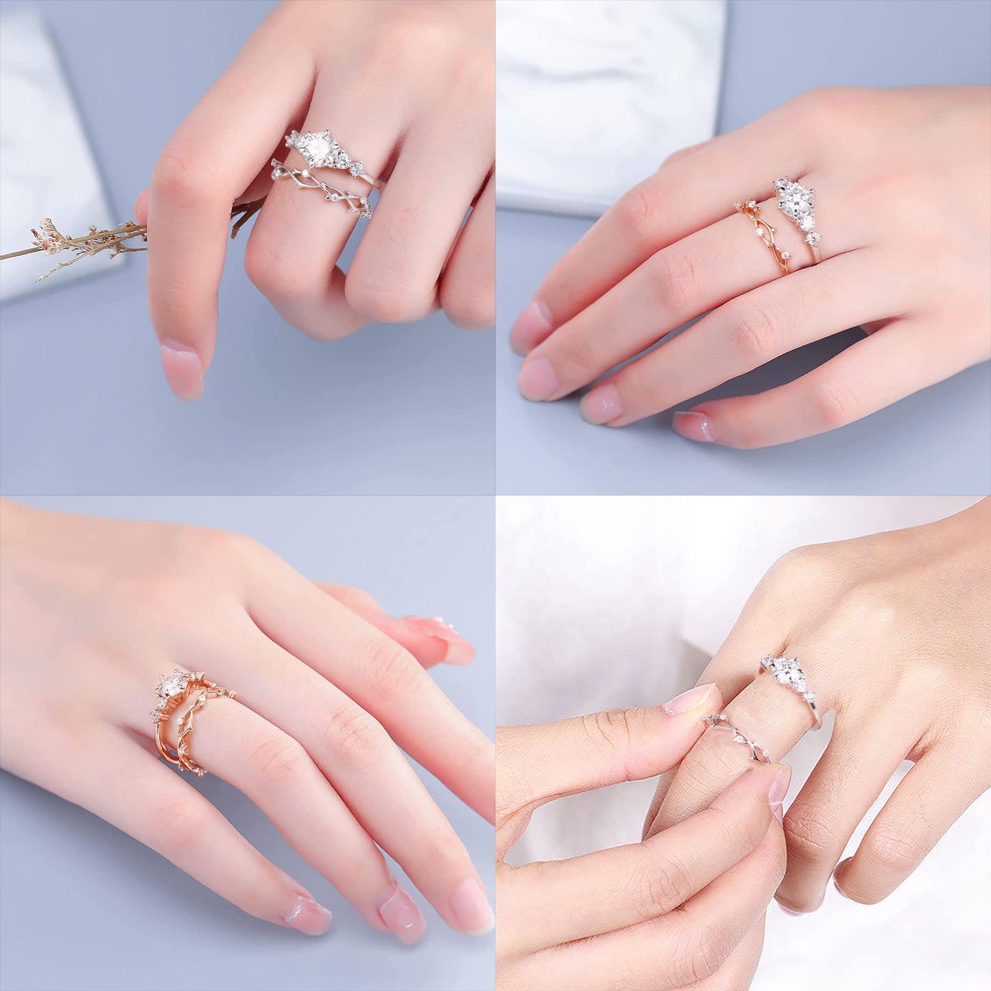 MOOSEA 5 Stone Moissanite Side Stone Rings for Women, 1.2ct D Color VVS1 Clarity Lab Created Moissanite Rings 14K Yellow Gold Vermeil Moissanite Anniversary Rings for Her Engagement Rings