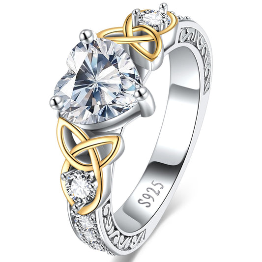 LOIPURI 2Ct Moissanite Engagement Rings for women 14K Gold Plated S925 Sterling Silver Celtic Womens Heart Shape Wedding Promise Ring Bands Anniversary Birthday Jewelry Gifts for Girlfriend Size 7