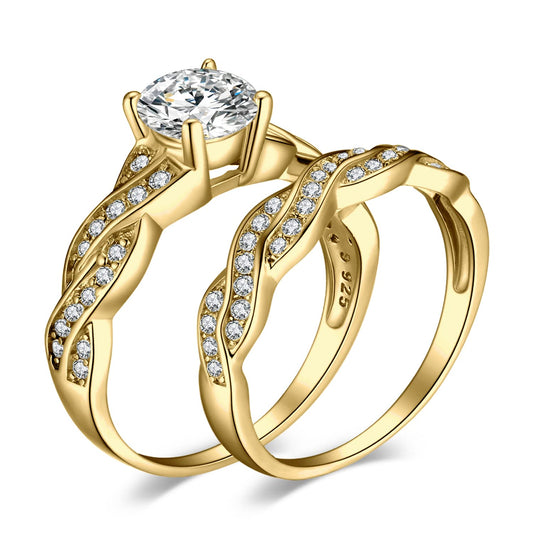JewelryPalace Infinity 1.5ct Cubic Zirconia Engagement Rings for Women, 14k Yellow Gold Plated 925 Sterling Silver Promise Rings for Her, Anniversary Simulated Diamond Wedding Bands Ring Set Size 12