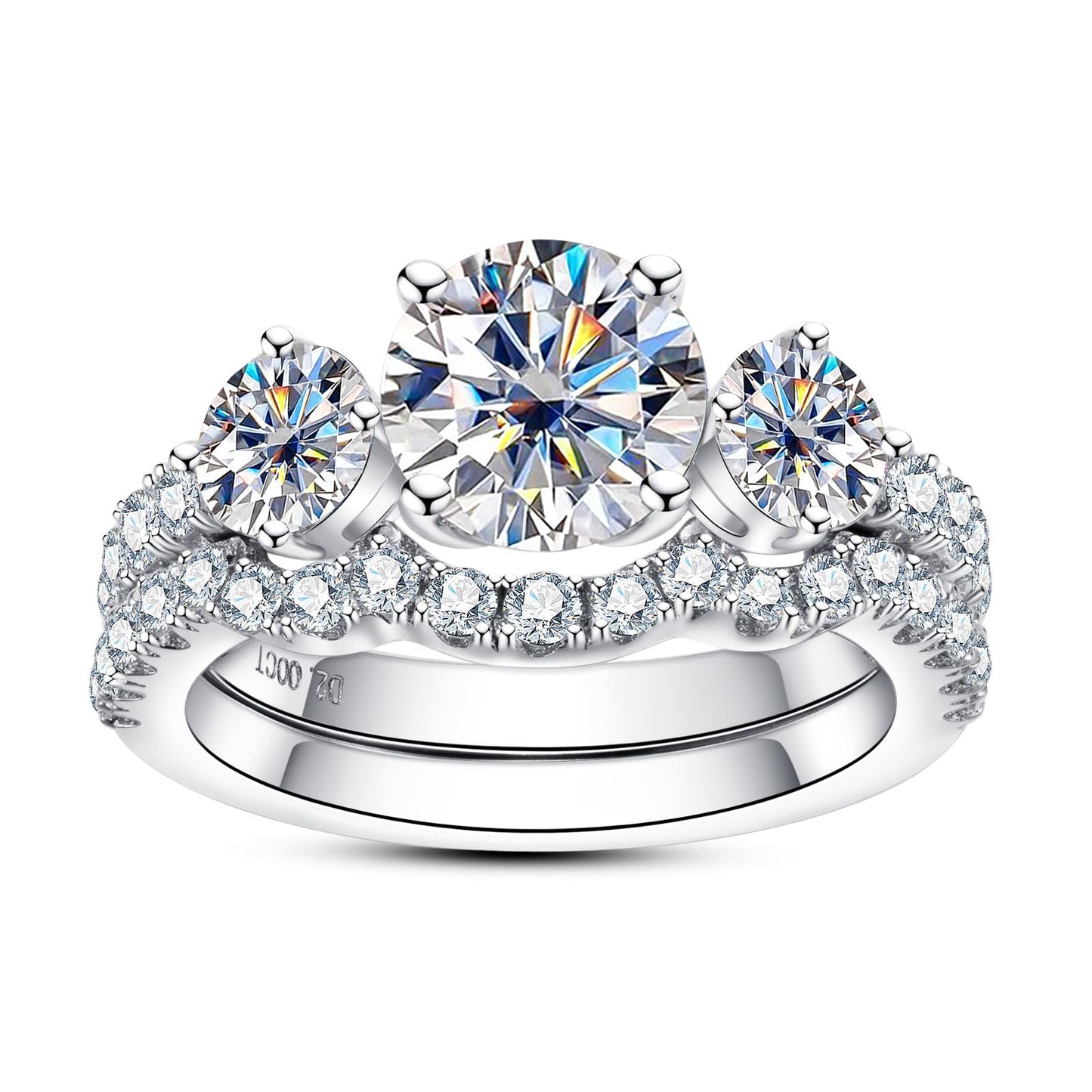 AimiIee Moissanite Wedding Rings Bridal Set 3.7CTTW D Color VVS1 Clarity Round Brilliant Cut Lab Created Diamond S925 Sterling Silver Wedding Band Engagement Rings Christmas Gift for Women with Certificate(6)