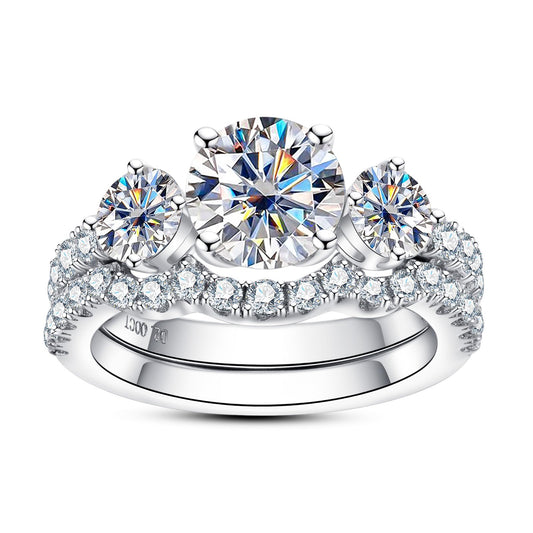 AimiIee Moissanite Wedding Rings Bridal Set 3.7CTTW D Color VVS1 Clarity Round Brilliant Cut Lab Created Diamond S925 Sterling Silver Wedding Band Engagement Rings Christmas Gift for Women with Certificate(6)
