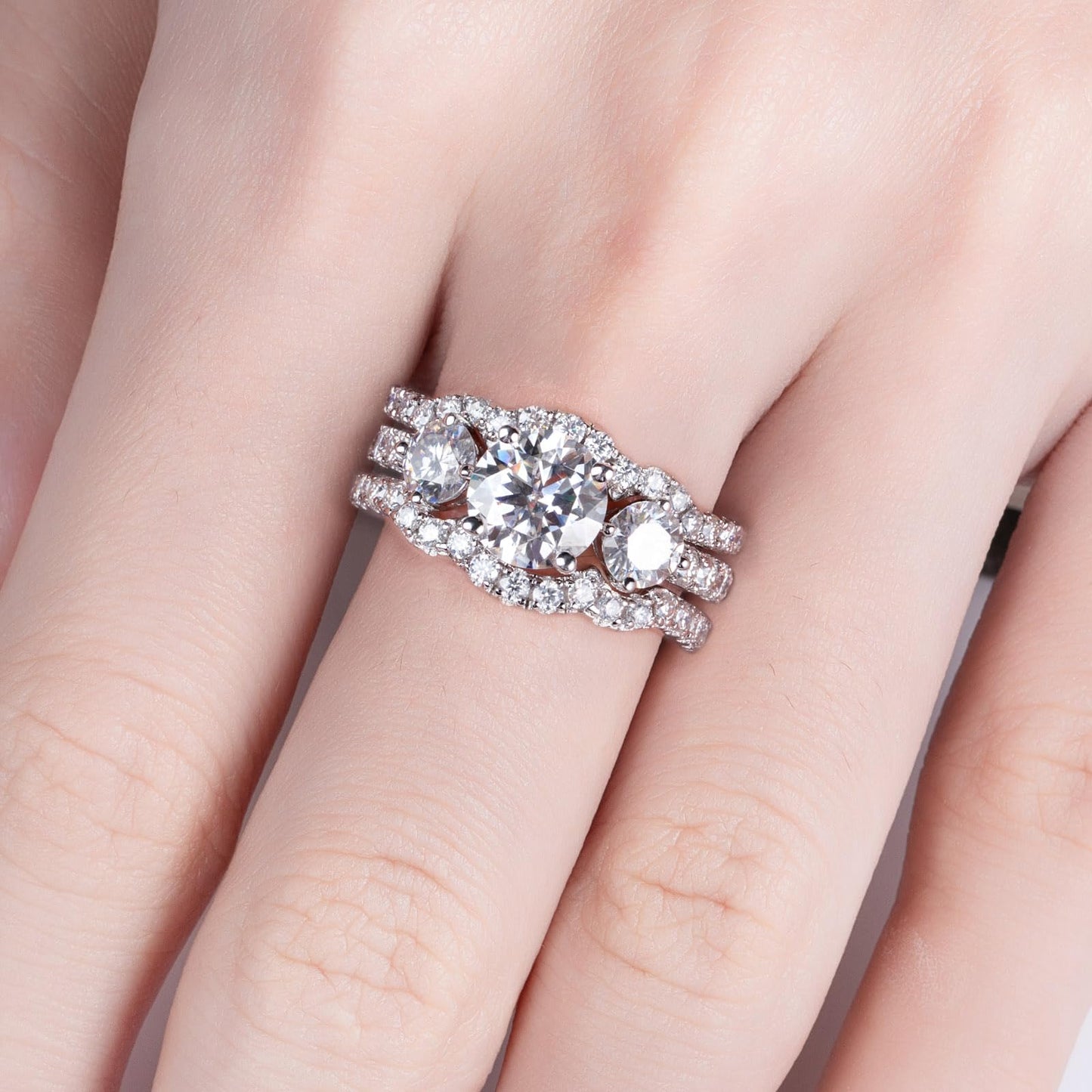 AimiIee Moissanite Wedding Rings Bridal Set 3.7CTTW D Color VVS1 Clarity Round Brilliant Cut Lab Created Diamond S925 Sterling Silver Wedding Band Engagement Rings Christmas Gift for Women with Certificate(6)