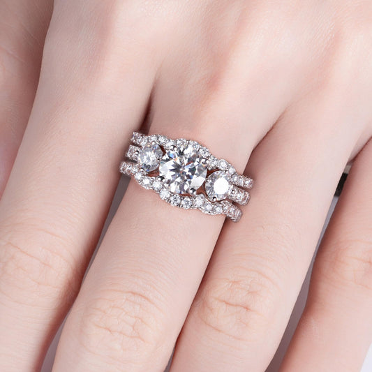 AimiIee Moissanite Wedding Rings Bridal Set 3.7CTTW D Color VVS1 Clarity Round Brilliant Cut Lab Created Diamond S925 Sterling Silver Wedding Band Engagement Rings Christmas Gift for Women with Certificate(6)
