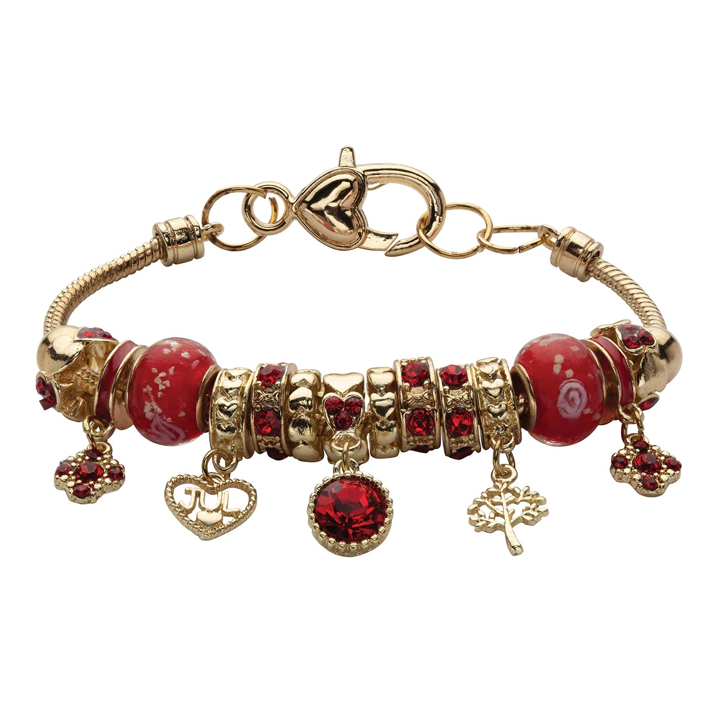 PalmBeach Goldtone Antiqued Crystal Charm Birthstone Bracelet (13mm), 8 inch Adjustable Month 7