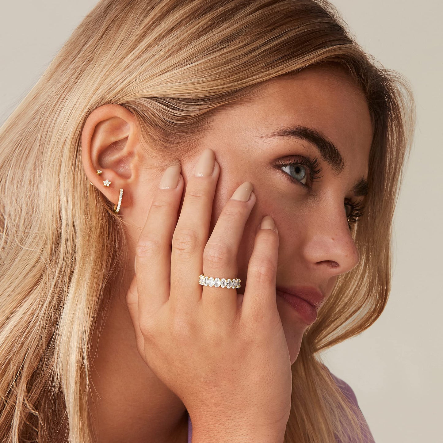 PAVOI 14K Yellow Gold Plated Love Rings Oval Cubic Zirconia 5mm Stackable Yellow Gold Rings for Women Size 7